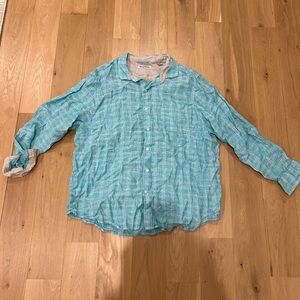 Tommy Bahama Blue White Plaid Casual Button Down Shirt Size XXL